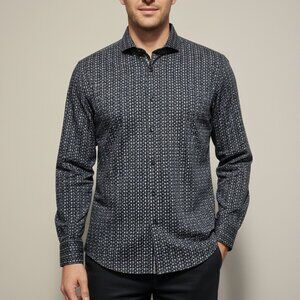 7 Downie Street $228 Dress Shirt Size XL (Size 6 UK) Blue Geometric Button Up